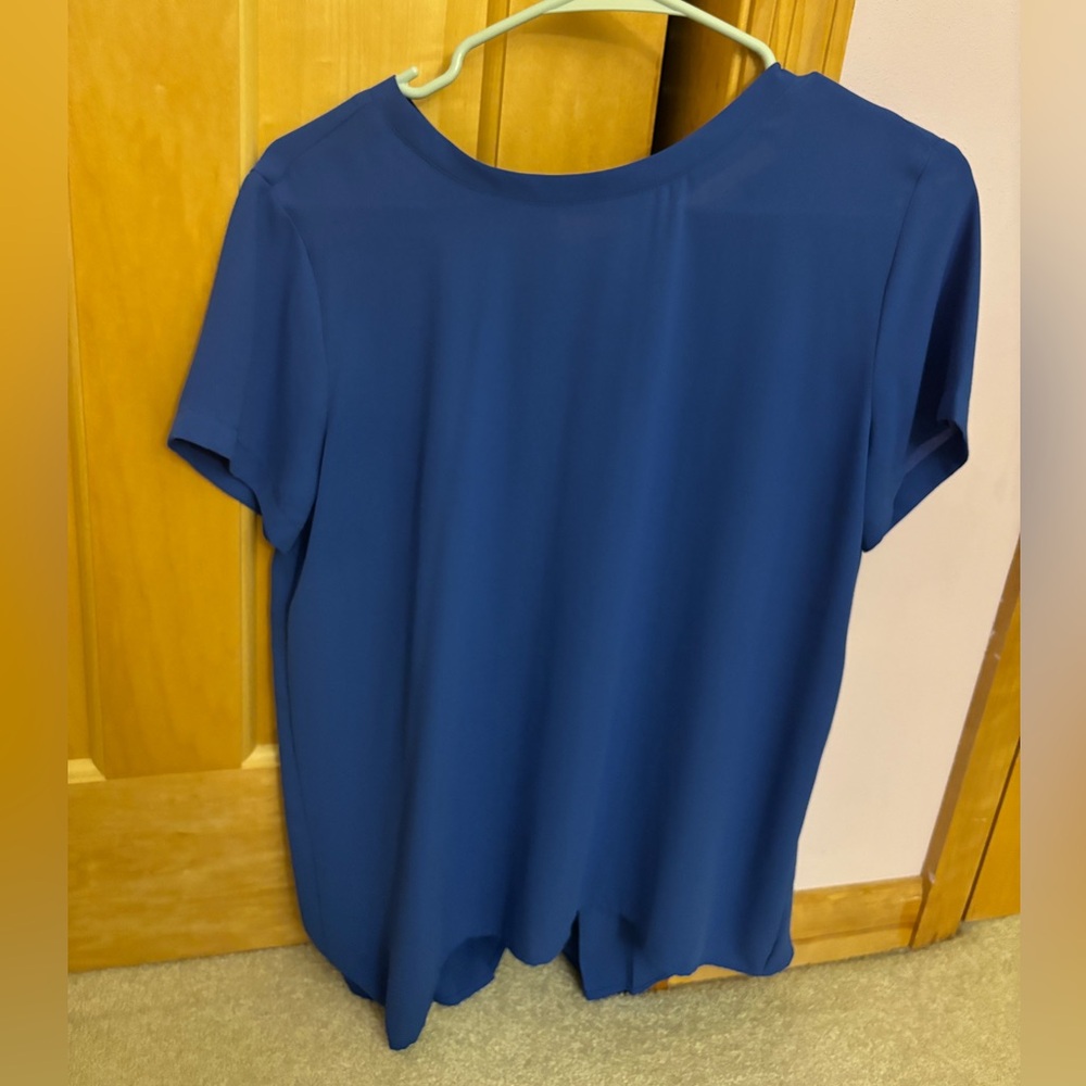 NWOT LOFT blue pleat back detail short sleeve blouse